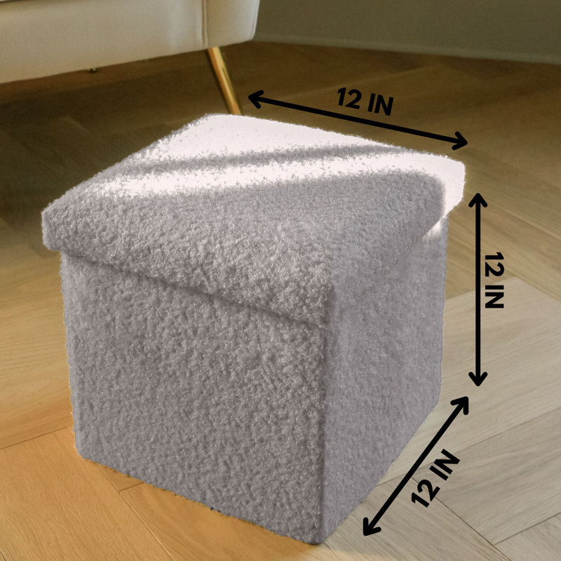 Go-Poufs Knock-Down Small Cube Teddy Boucle Storage Ottoman | 12"x12"x12" |, Gray Cotton Blend