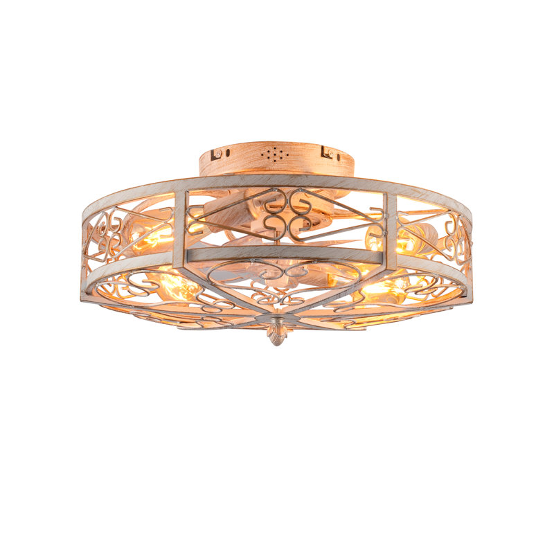 Ventilateur de plafond à cage antique de 20 pouces avec lumières, ventilateur de plafond à télécommande à moteur à courant continu réversible à 6 vitesses pour chambre à coucher, blanc rétro