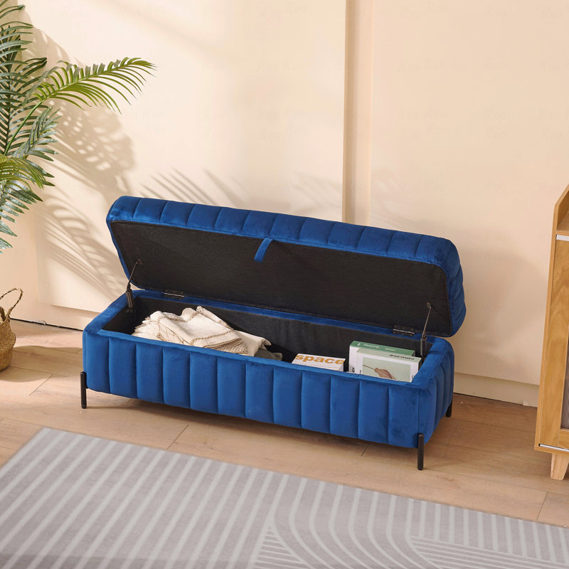 Repose-pieds Basic (type banc), banc de rangement rembourré en velours de 49,21 po de largeur avec repose-pieds en métal et repose-pieds