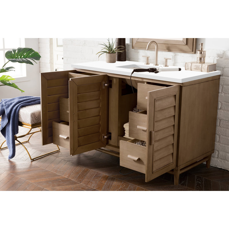 Portland 48'' W Single Vanity, Whitewashed Walnut, White Zeus, Widespread