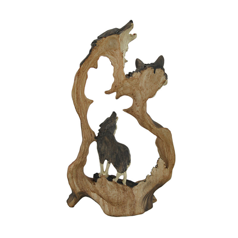 Kemmer rustic cast resin howling mountain wolf cutout statue with hand painted multicolored finish — 12 in. high x 7 in. long x 2.5 in. wide