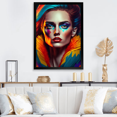 Femme sensuelle colorée en manteau de fourrure IV - Impression sur toile