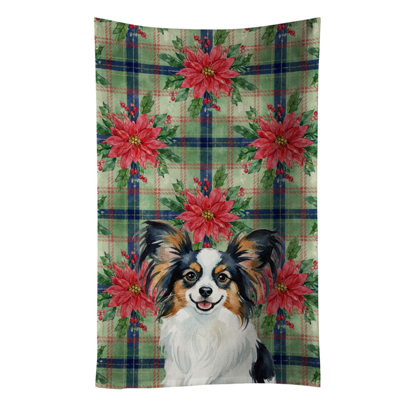 Tricoilor Papillon Christmas PoinsettIas Kitchen Towel, White/Black/Brown Papillon