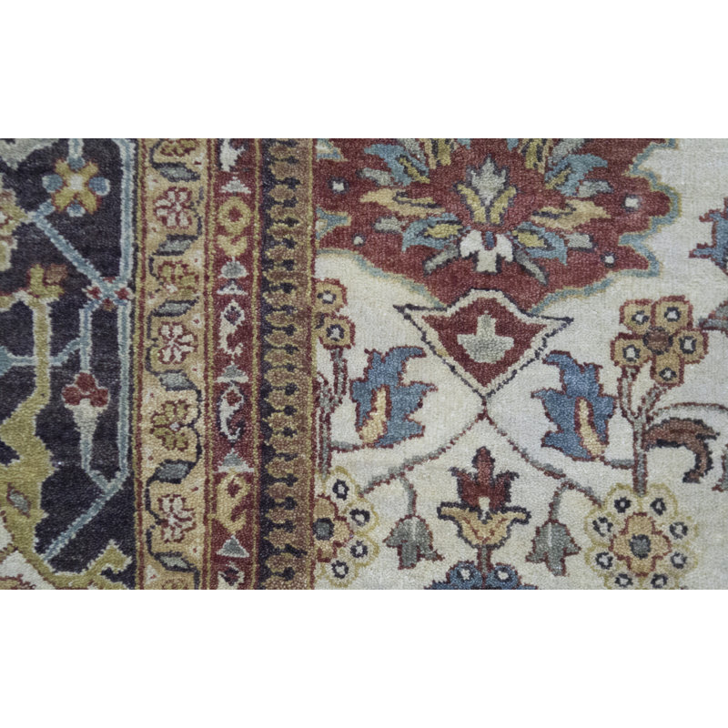 Hand-Knotted High-Quality Ivory and Brown Area Rug