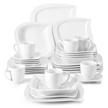 MALACASA Plates and Bowls Sets, 26 Piece Ivory White Square Dinnerware  Sets for 6, Porcelain Dinnerware Set with Dinner Plate Set, Cereal Bowls  and Serving Platters, Kitchen Dish Set, Series