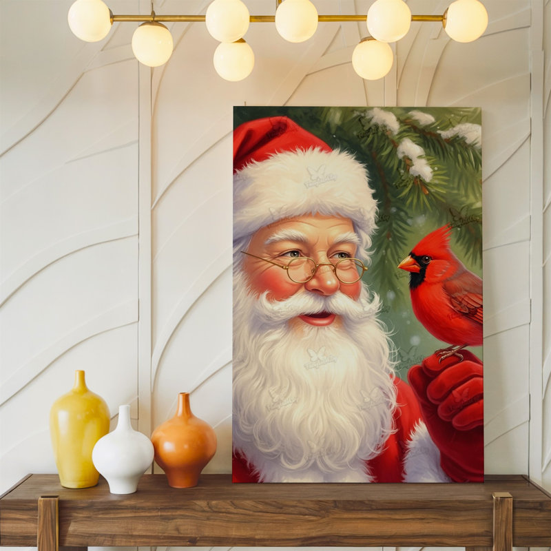 Canvas A Jolly Santa Claus With A Fluffy White Beard And Wall Art Round Glasses Wearing A Classic Red Suit With White Fur Creating Canvas Wall Art