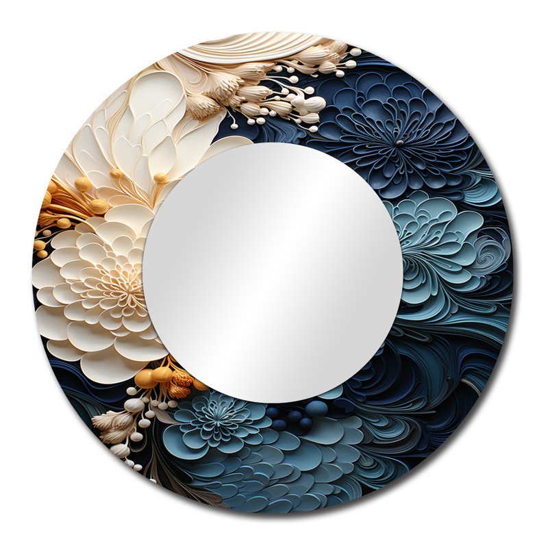 Liquide encre spirale IV - grand miroir abstrait en spirale, décor de miroir mural rond unique moderne, art imprimé en métal
