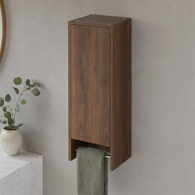 12" Wall Mounted Bathroom Cabinet with Towel Bar, Soft Close, Adjustable Shelf, Walnut