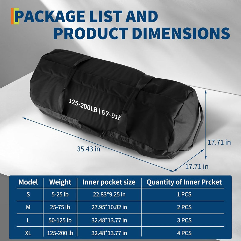 Aptliton XL Fitness Sandbag, Adjustable 125-200lbs with Multi Handles for Full-Body Strength Training