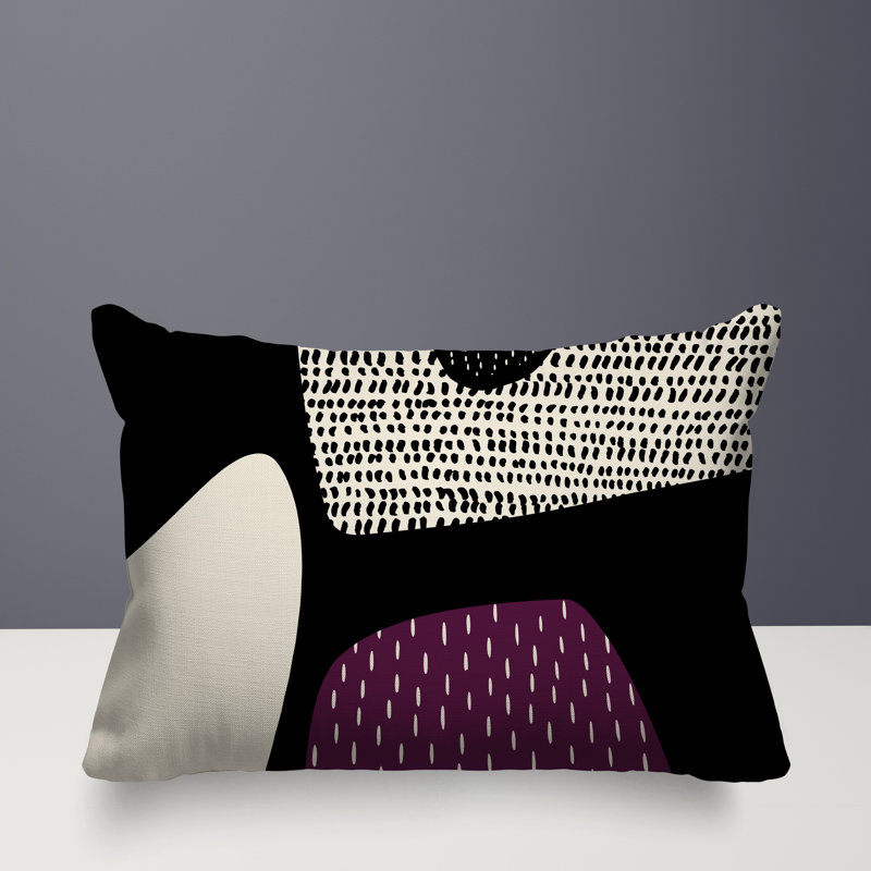 Coussin lombaire réversible intérieur / extérieur Vikka, H 14 po x l 20 po, Mauve / noir / blanc cassé