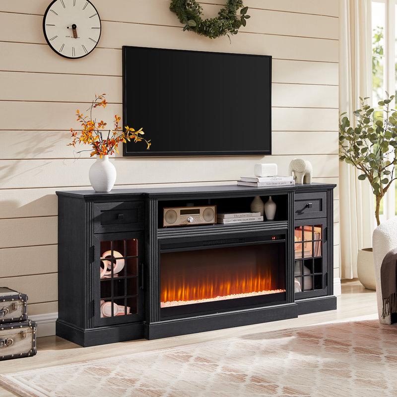 70" Farmhouse Fireplace TV Stand with 36" Electric Fireplace for Tvs up to 80" , Tv Stands & Entertainment Centers  with Drawers & Cabinets
