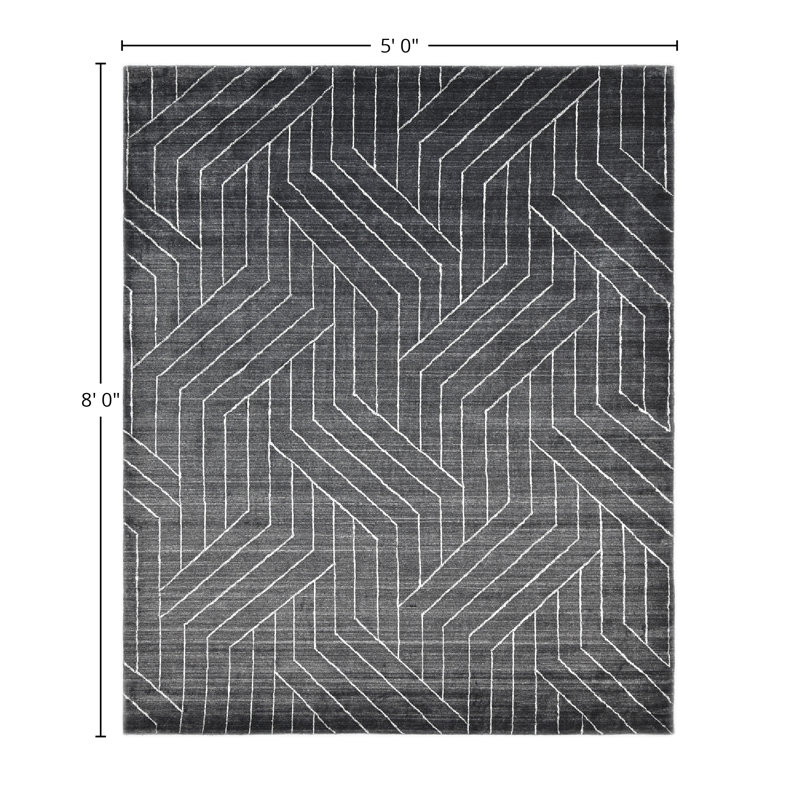 Tapis gris anthracite noué à la main Alcurve, Rectangle de 5 pi x 8 pi