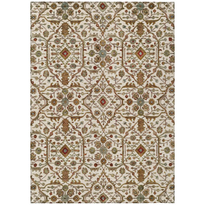Tapis intérieur lavable floral 5 pi x 8 pi ivoire brun et rouge