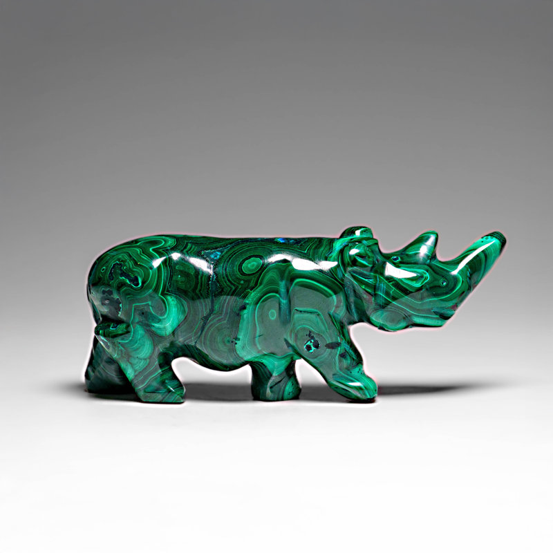 Genuine Polished Malachite Rhino Carving (272.4 Grams)