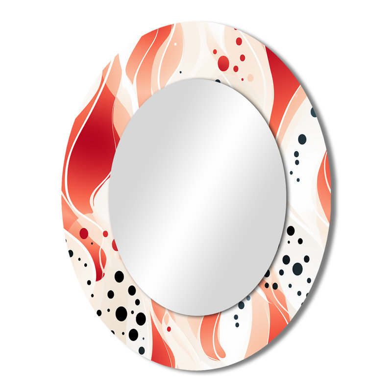 Red And White Polka Dots Pattern - Polka dots  Mirror, Red Decorative Wall Mirror, Printed Metal Art, 43" H x 33" W, Oval