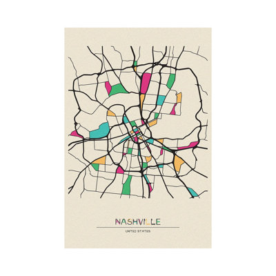 Nashville, Tennessee Map 1 Piece Wrapped Canvas Painting