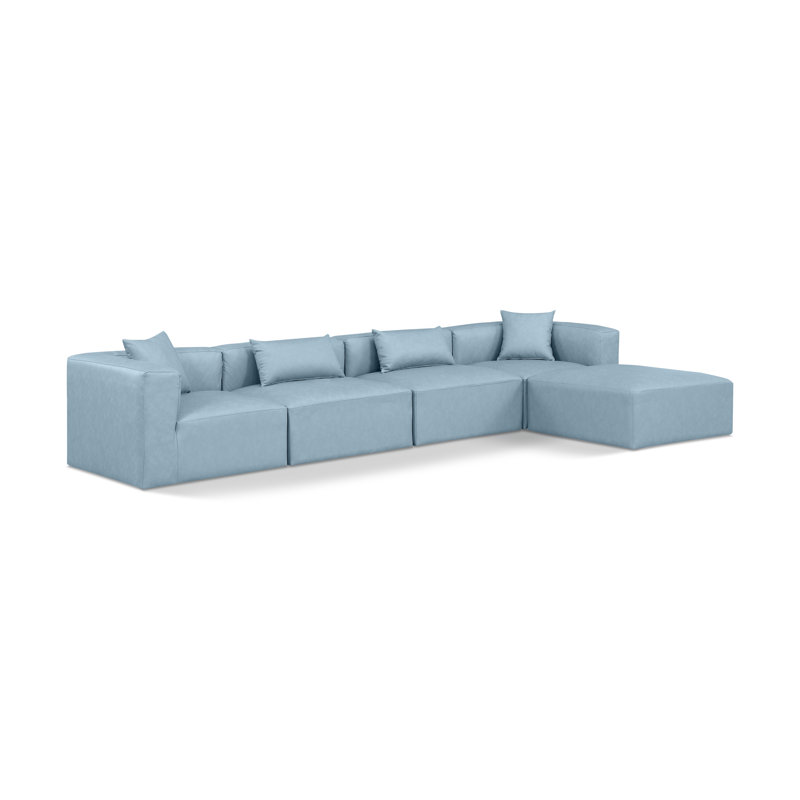 Canapé modulaire en similicuir 5 pièces, Cuir végétalien bleu clair