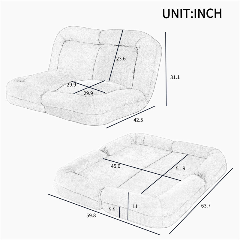 Le canapé-lit double convertible est la partie droite du produit complet., Blanc
