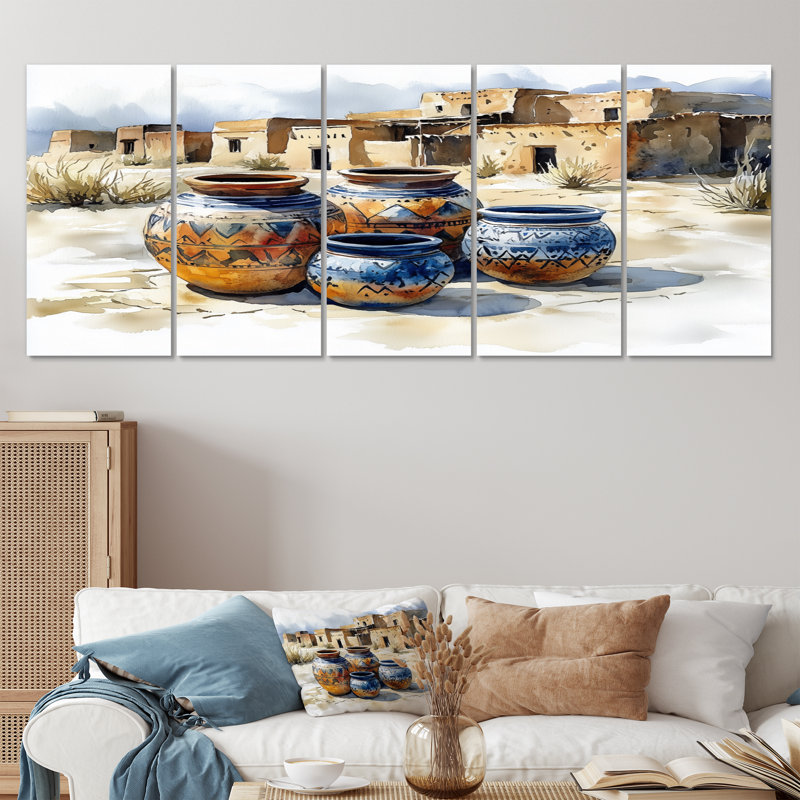Ensemble d'art mural brun, désert africain, poterie II - Boho, H 32 po x l 80 po