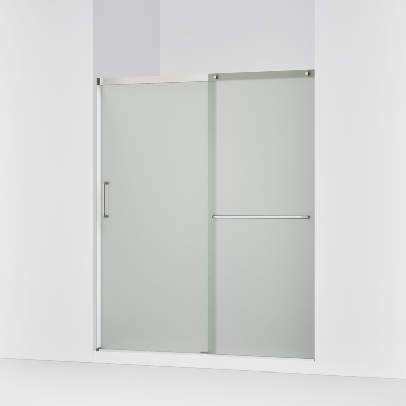 Elate Sliding Shower Door, 70-1/2-In H X 56-1/4 - 59-5/8-In W, With 1/4-In Thick Crystal Clear Glass, Nickel/Frosted