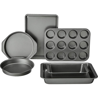 6 Piece Nonstick Carbon Steel Bakeware Set With Cake, Muffin, Cookie, And Loaf Pans, Easy Release, Oven Safe