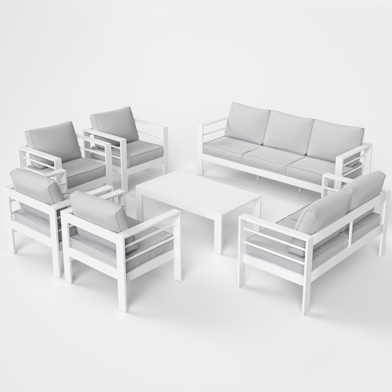 Ensemble de conversation d'extérieur pour 9 personnes avec coussins Tatisha, Blanc, Gris clair