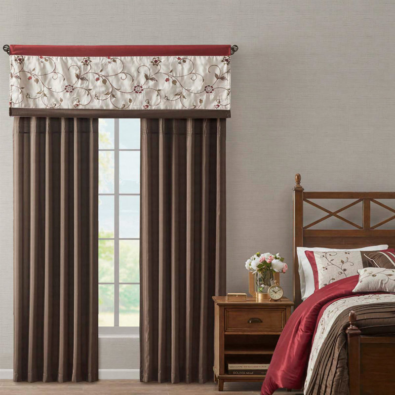 Embroidered Window Valance 50X18", Red