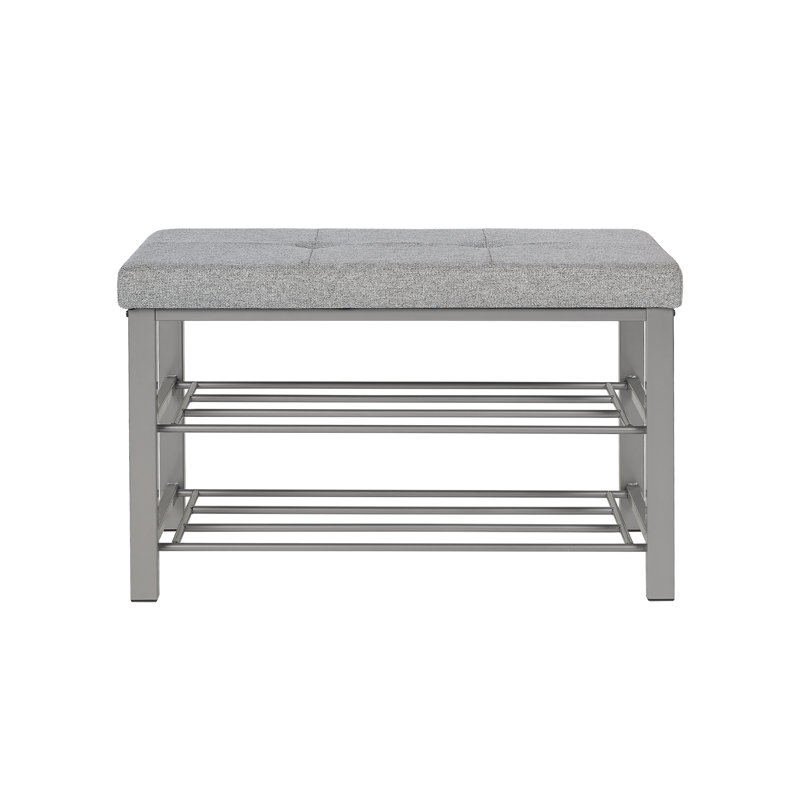 Dark Charcoal Upholstered Shoe Storage Bench with Metal Frame