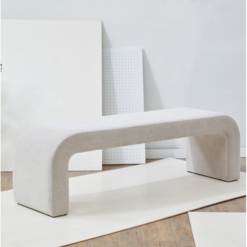Daine 62" Upholstered Bench, Light Gray Linen
