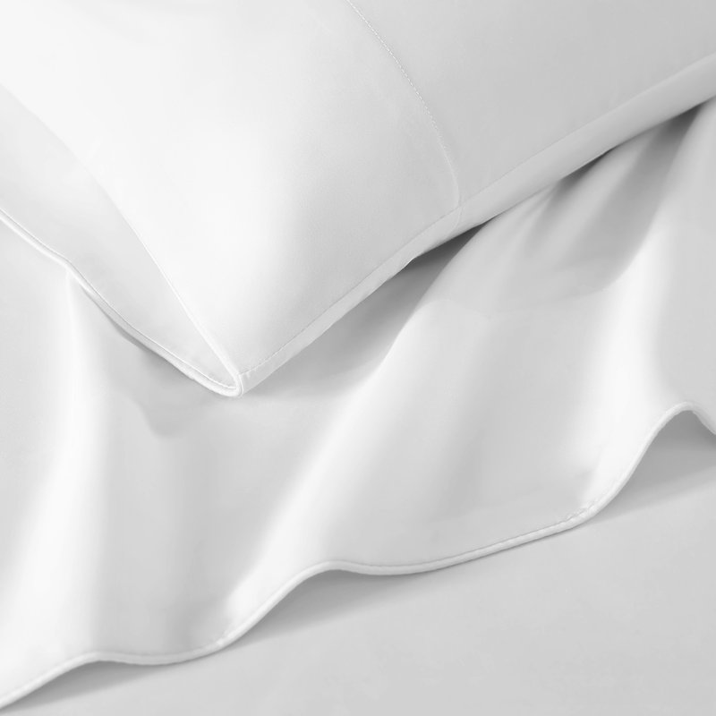 Silken Sateen TENCEL Sheet Set, Twin Extra Long Sheet Set with 1 Pillowcase, White