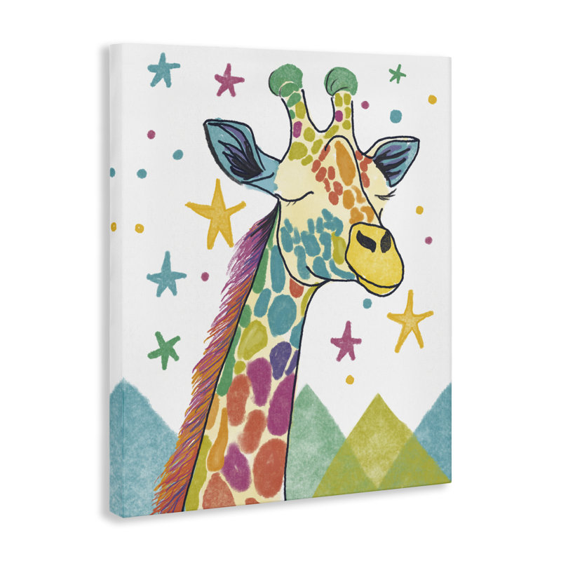 Toile fantaisiste aux couleurs de girafe et d'étoiles, conception de Chen Alyesh, H 30 po x l 24 po