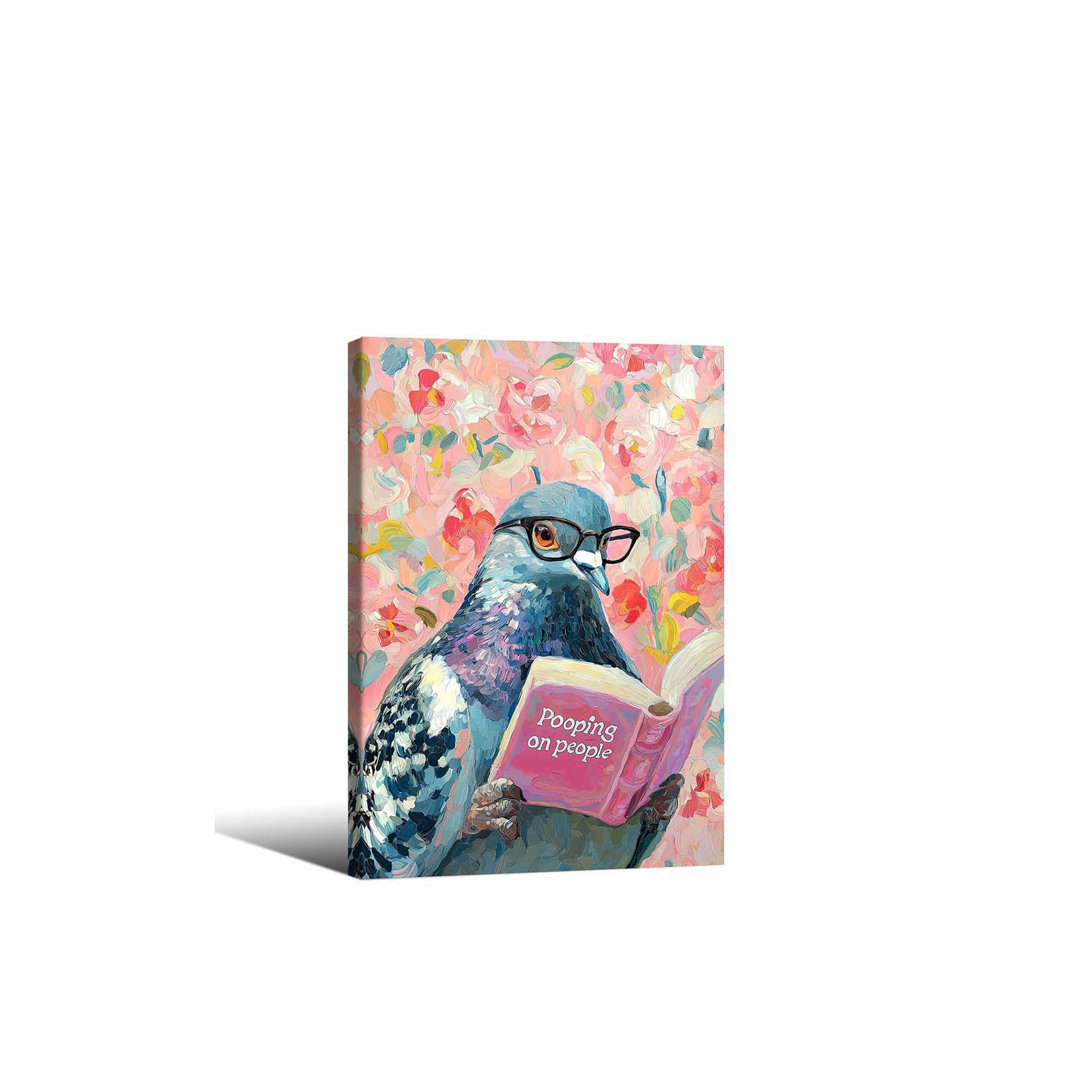 Funny Bathroom Animal Wall Art Pigeon Pooping On People Book Prints Humorous Bird Reading Posters 24X36inch