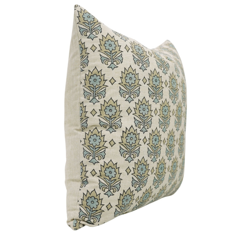 Artisan Floral Block Print Cushion Cover Boho Style Decorative Pillowcase for Living Room & Bedroom, 36"H x 14"W, Rectangular