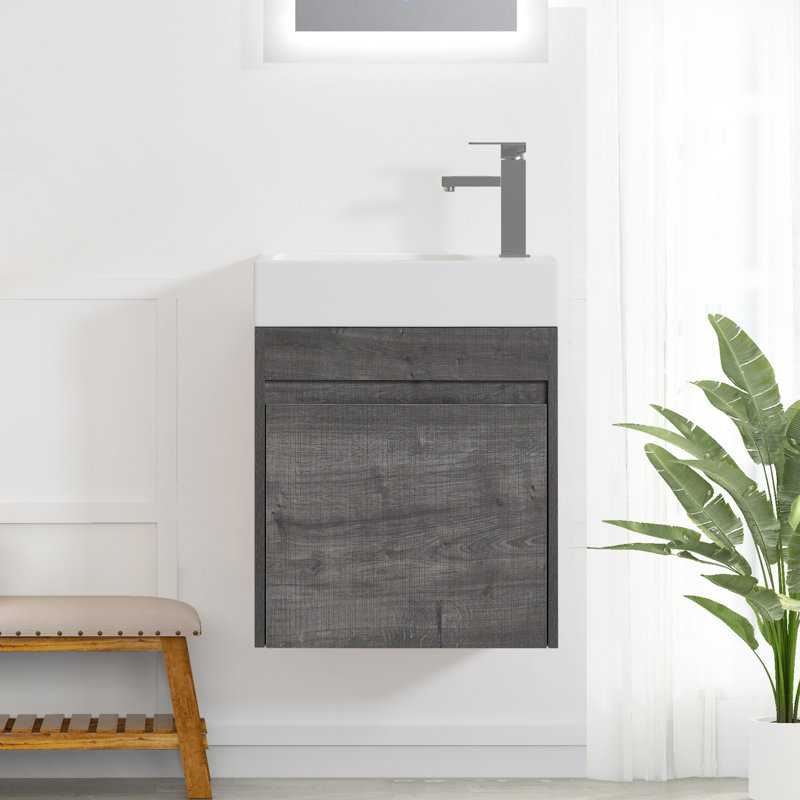 Jefferson 18" Floating Wall-Mounted Bathroom Vanity, Gray