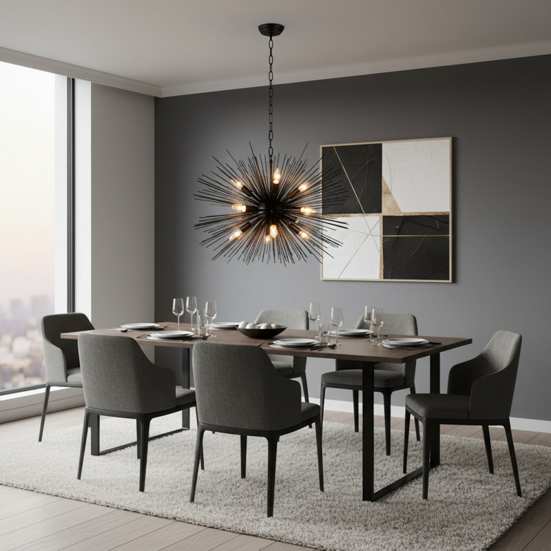 Lustre sphérique Spoutnik à 12 lumières Chadia, H 21,1 po x l 29,4 po x P 29,4 po, Noir (livré assemblé)