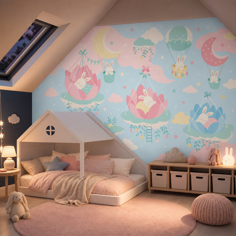Papier peint amovible de chambre de bébé, 160 po x 108 po, Peler et coller