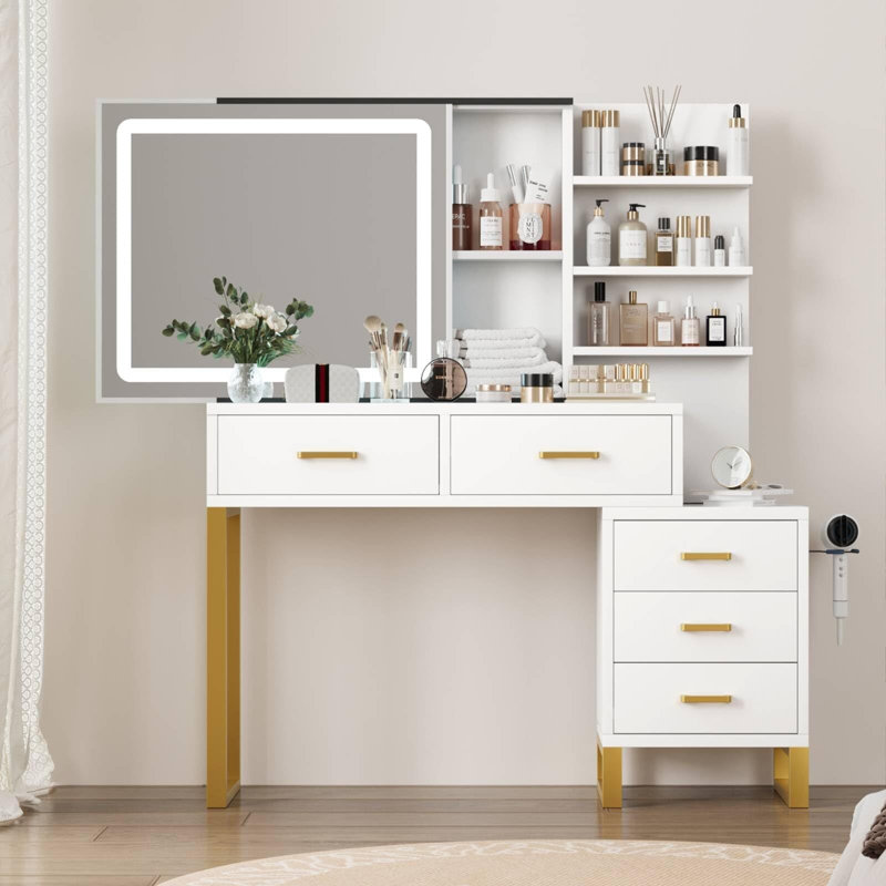 Station de charge de maquillage pour meuble-lavabo, lumière DEL avec 3 modes d'éclairage, Blanc