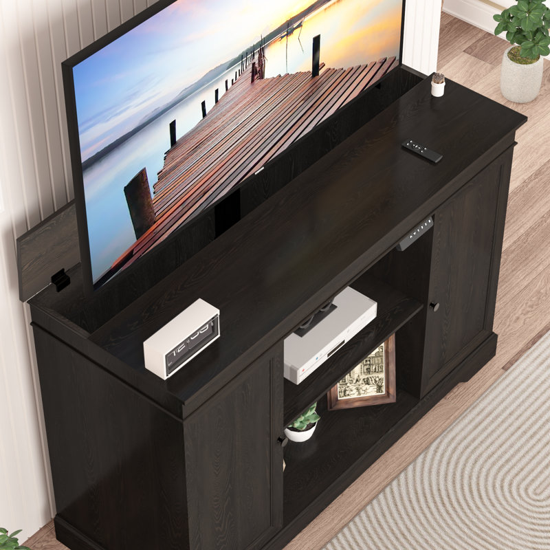 TV Lift Cabinet, Hidden Motorized Television Lift Cabinet for 55-65" TVs with Storage and Remote Control, Modern Walnut