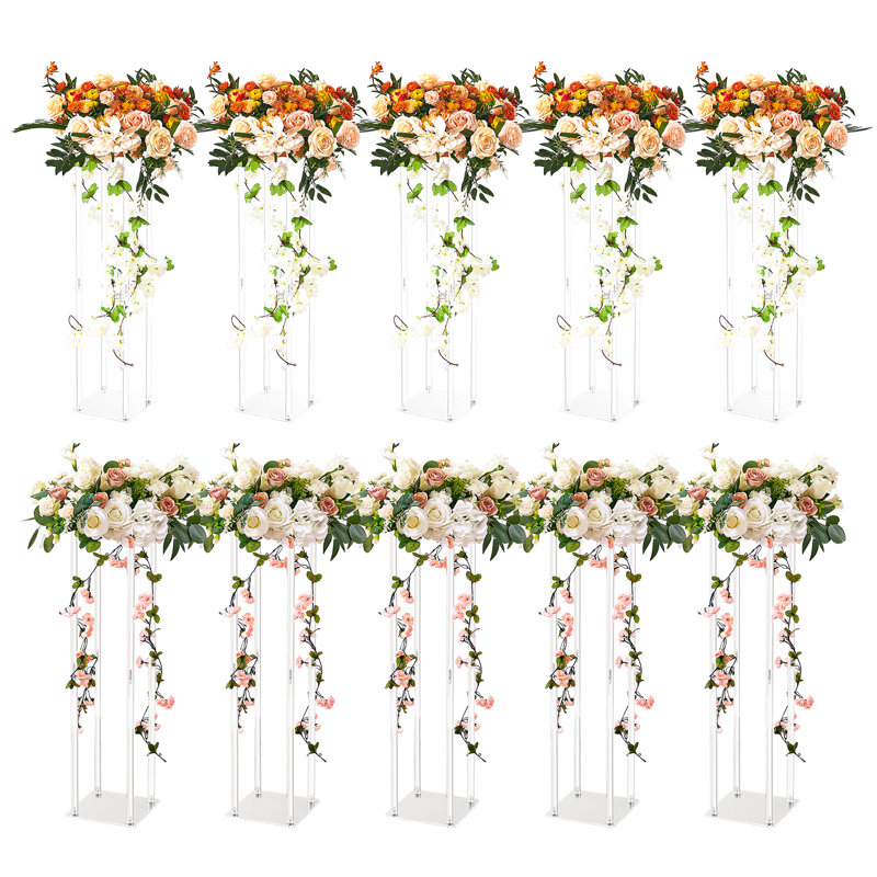 Lot de 10 supports à fleurs de 60 cm de haut pour mariage, colonnes géométriques en acrylique, présentoirs floraux pour événements, réceptions, décoration de fête et décoration intérieure, en laminé acrylique.