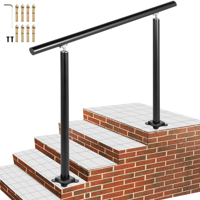 Ensemble de rampes d'escalier d'extérieur, mains courantes de 1 pi à 4 marches, rampe d'escalier en aluminium noir à angle réglable pour personnes âgées, mains courantes pour marches d'extérieur