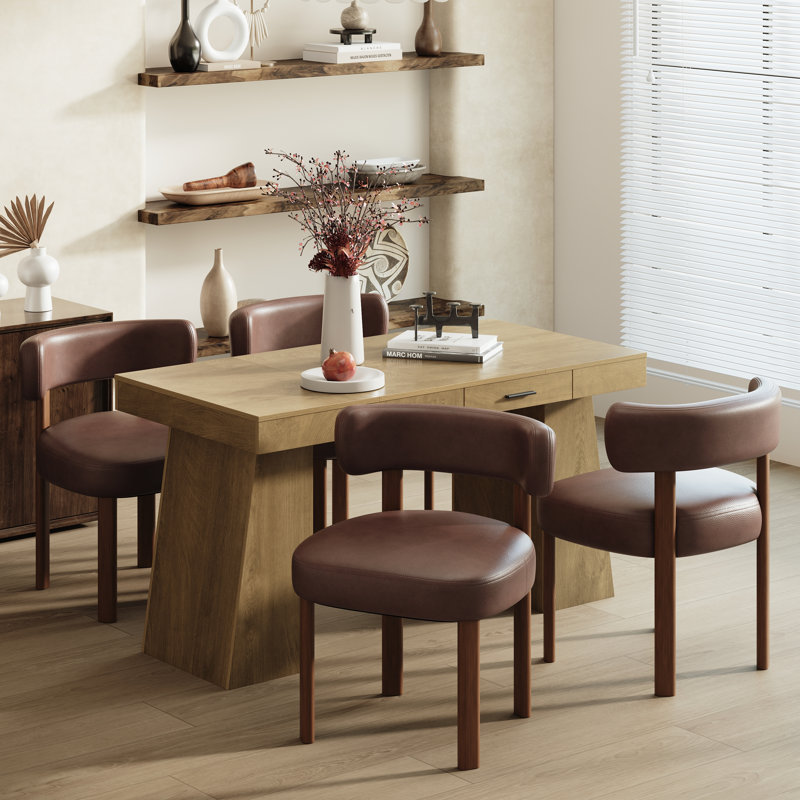Ensemble de table et chaises de salle à manger modernes en bois massif avec 2 tiroirs, Brun, Marron foncé