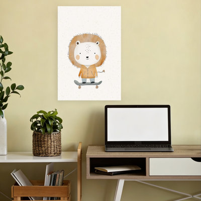 Skateboarding Lion Playful Whimsical Contemporary Lion Wall Art Print 1 Piece Wrapped Canvas Wall Art
