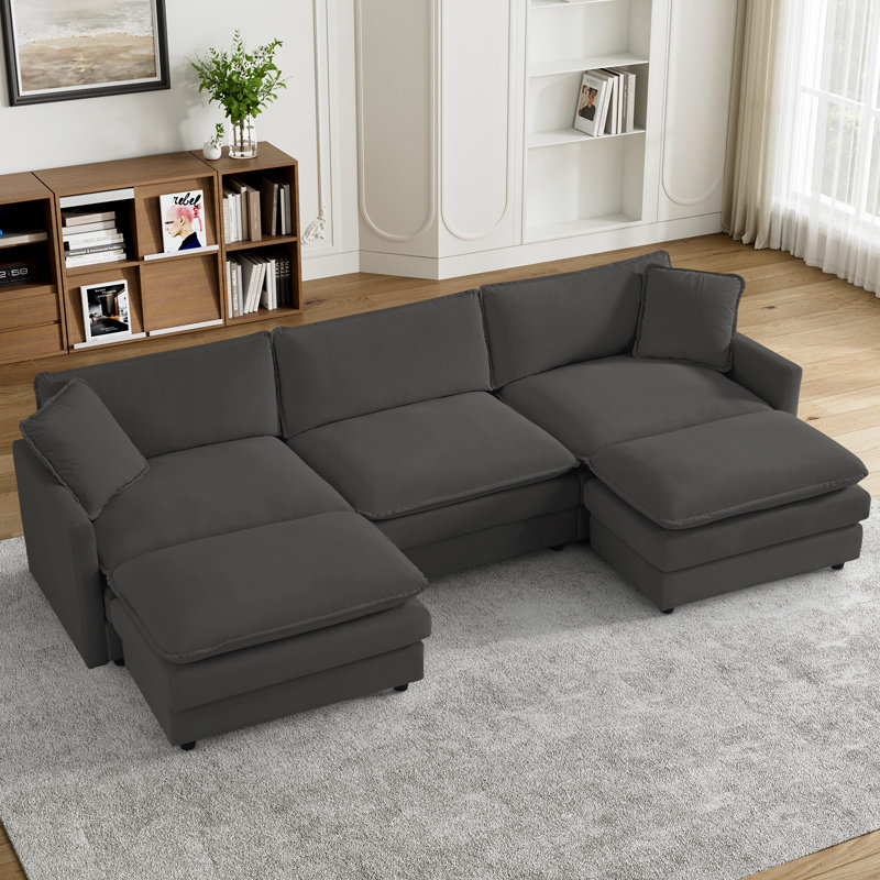 Kariba 5 - Piece 114" U Shape Sectional Sofa Cloud Couch with Removable Ottomans, Gray Chenille 