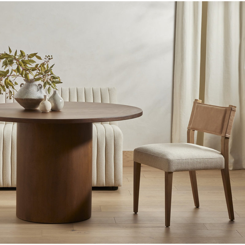 Side Chair in Charcoal, Polyester/Leather Winchester Beige, Natural
