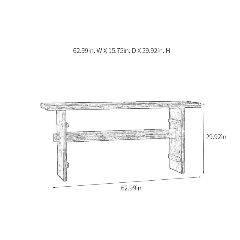 Retro Natural Wood Console Table, 29.92" H x 62.99" W x 15.75" D