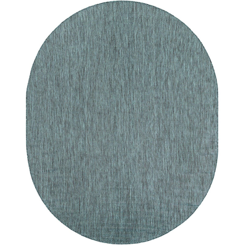 Tapis intérieur / extérieur turquoise Santina, Ovale 7 pi 10 po x 10 pi
