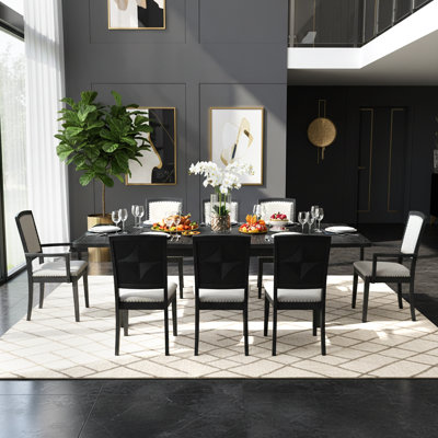 Ensemble de salle à manger extensible 9 pièces pour 8 personnes avec table de 60 à 84 po, 6 chaises d'appoint et 2 fauteuils