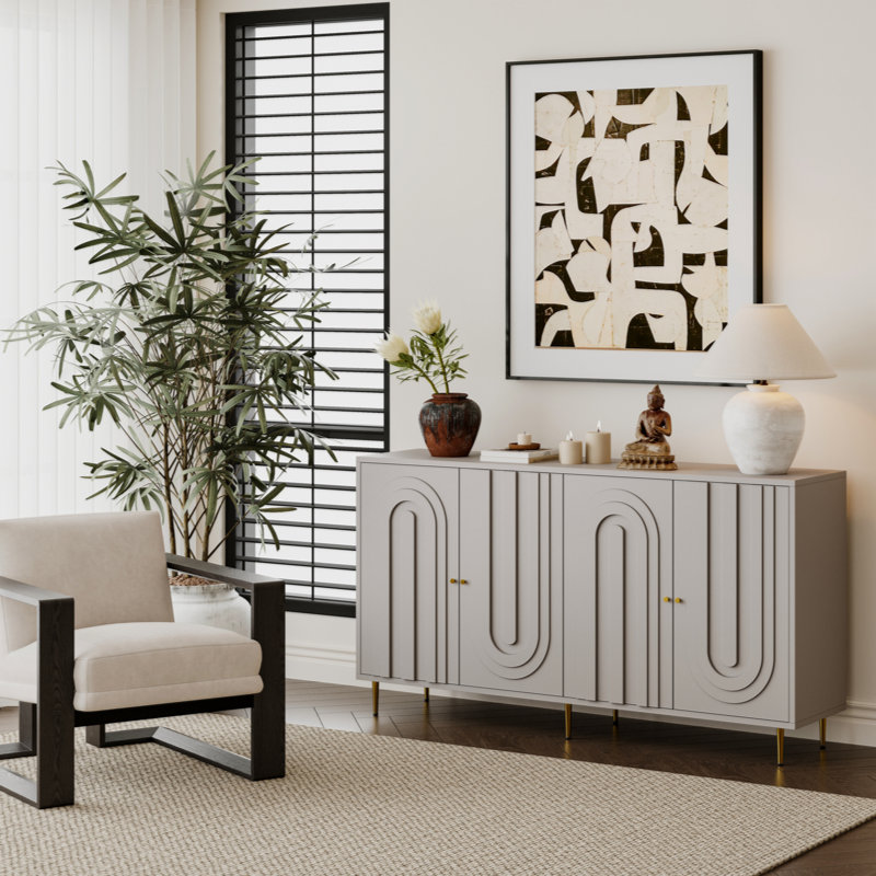 Armoire en bois 4 portes Fielden, Gris