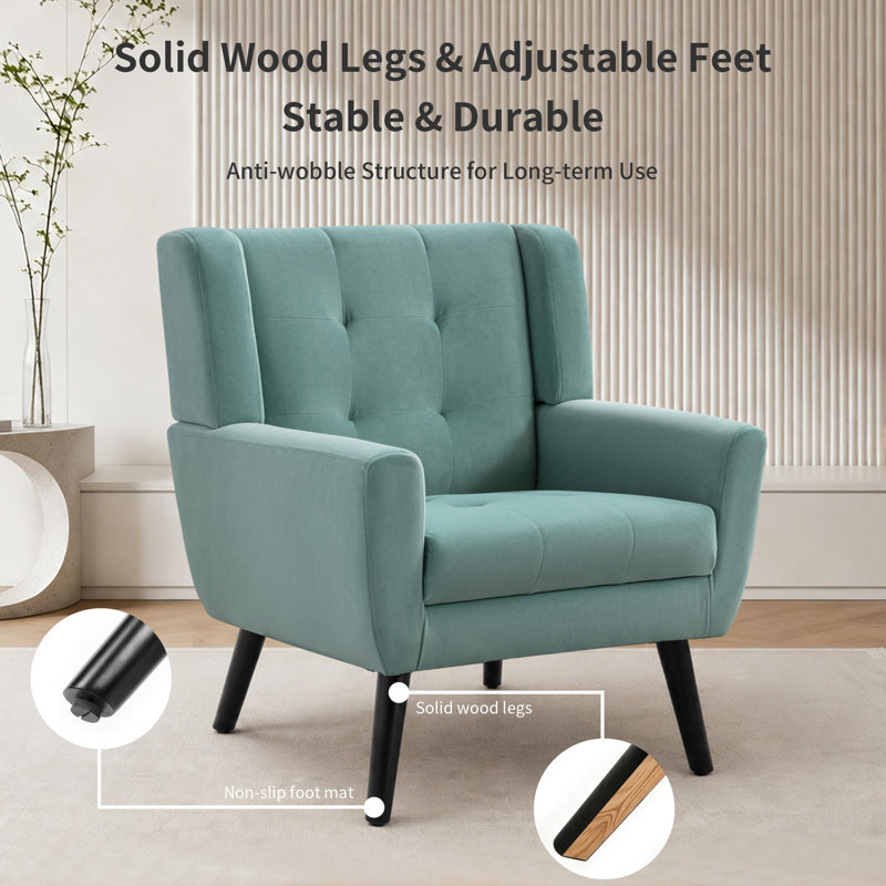 Tufted Upholstered Wide Back Armchair（Set of 2）, Teal Velvet