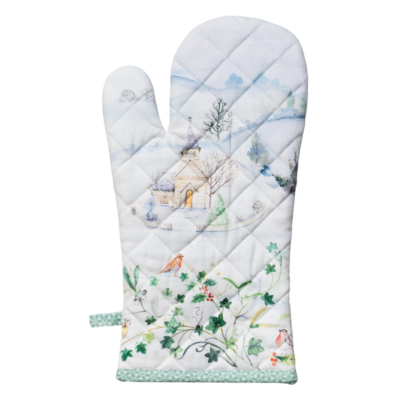 Maison d' Hermine Oven Gloves 100% Cotton Oven Mitt 7" x 13" with Loop Heat Resistant BBQ Cooking Gloves for Thanksgiving Christmas Decorations Baking Handling Hot Pans (Pack of 1, Snowy World)